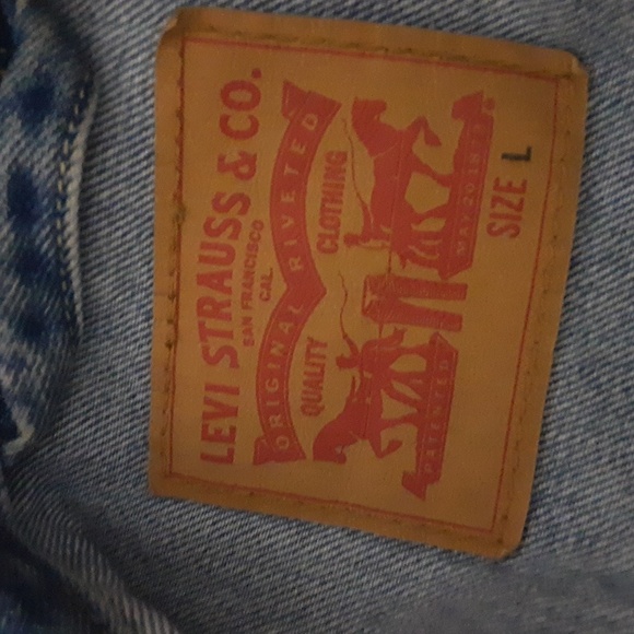 Levi’s Printed Sleeve Trucker denim Jacket Light Wash men L button down y2k - Picture 8 of 12